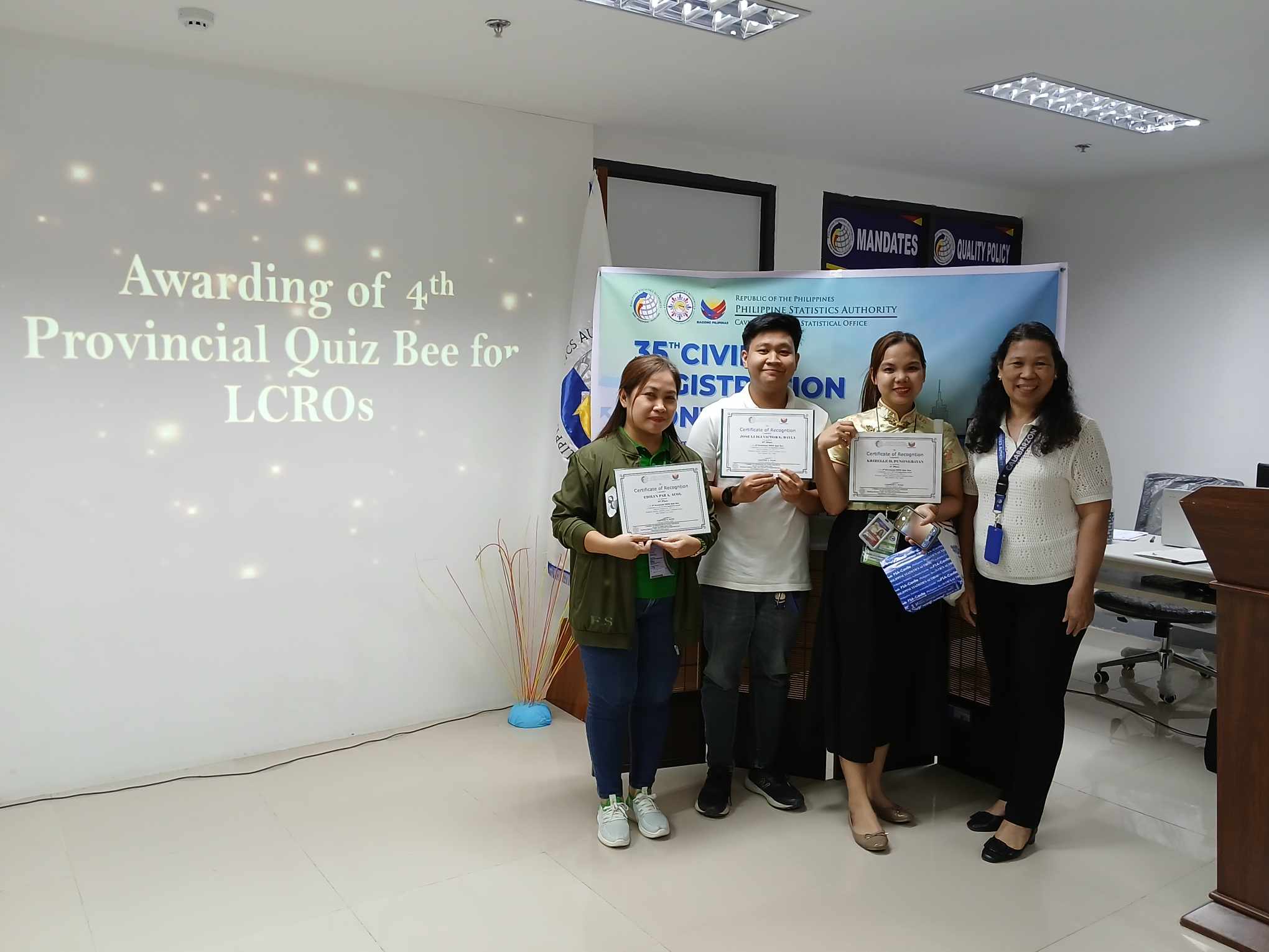 In Photo (From Left to Right): Edilyn Paz A. Acol, Jose Luigi Victor G. Bayla, Krizelle H. Punongbayan and CSS Lucia Iraida A. Soneja.