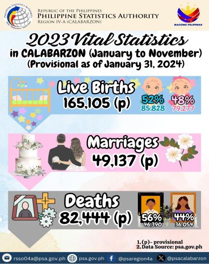 2023 Vital Statistics in CALABARZON (Provisional as of January 31, 2024)