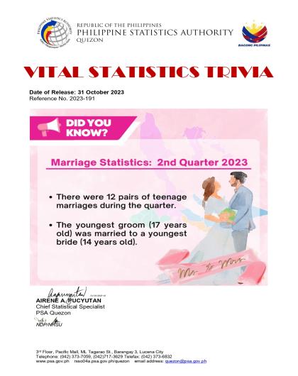 VITAL STATISTICS TRIVIA: Marriage Statistics: Second Quarter 2023